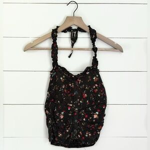 Free People women's black polka dot with flowers halter top Size Medium